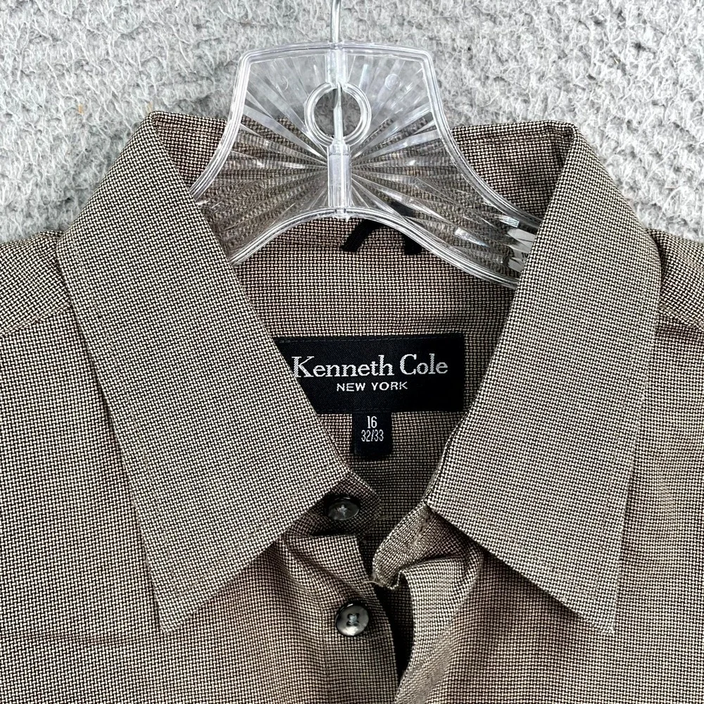Kenneth Cole New York Dress Shirt Men 16 32/33 Tan Office Wear Preppy‎ Normcore